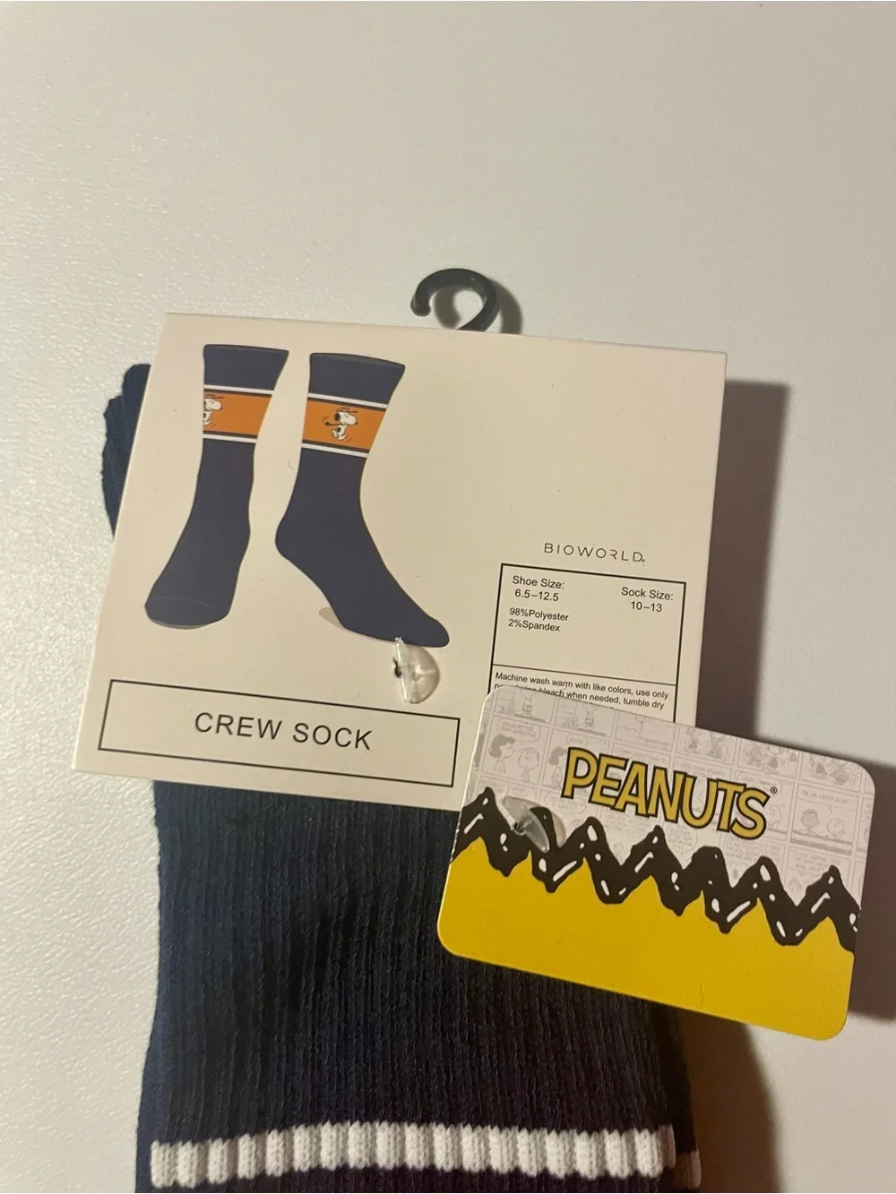 NWT Peanuts Snoopy Baseball Navy Orange Unisex Varsity Crew Socks Size 10-13